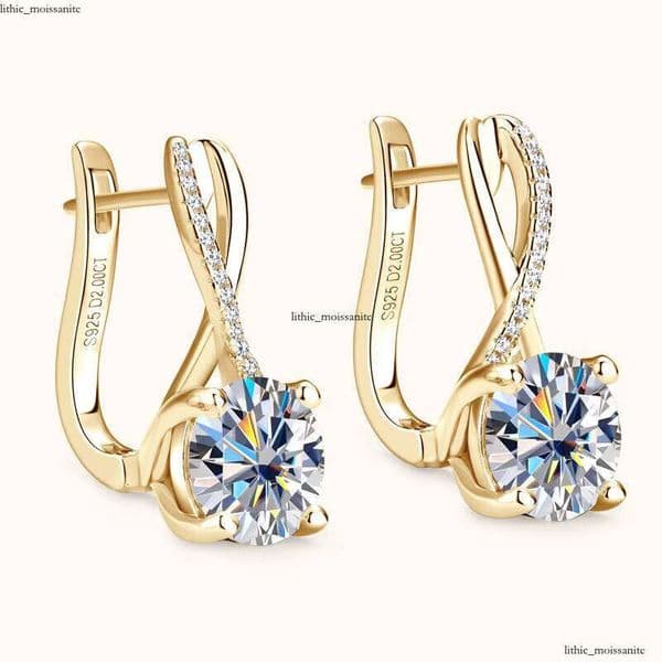 VVS Moissanite Real D Color 8mm 2 CT Sandstone with GRA Certificate 925 Sterling Silver Huggie 18K Women's Earrings