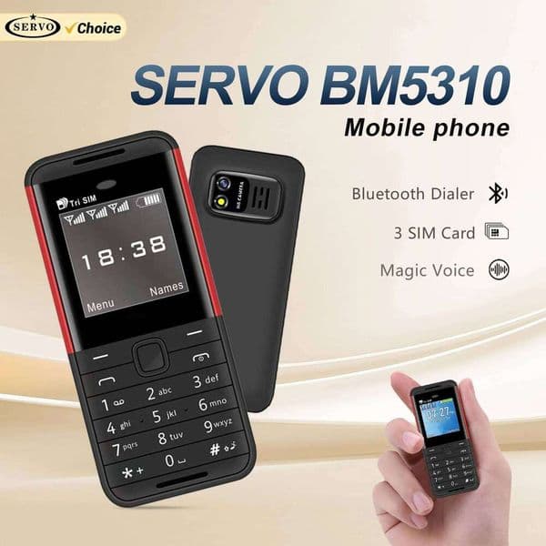 SERVO Bm5310 Mini Mobile Phone 3 SIM Standby Magic Voice Call Recording Bluetooth Dialer Speed Dial 1.33" Small Backup Cellphone NAI CHONG
