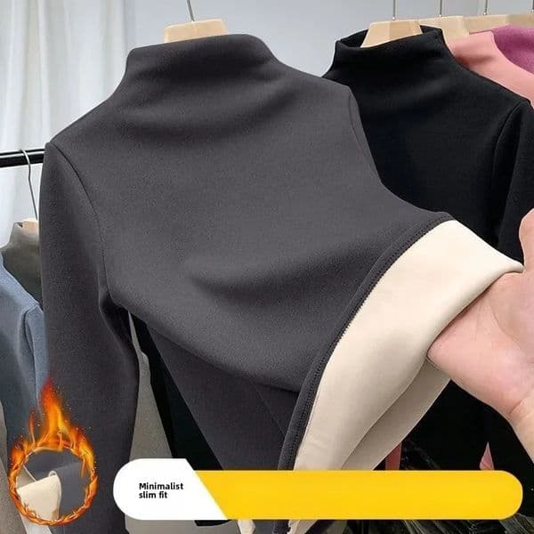 Women Thermal Underwear Winter Half High Collar Bottom Shirt Solid Semi Long Sleeve Basic TShirt Heating Pullovers 251211