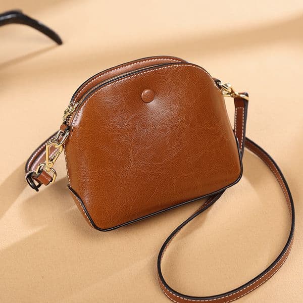 Oil Wax Genuine Leather Women's Shell Bag Niche Brand Versatile Cowhide Shoulder Bags Crossbody Bag Schultertasche Bolso de hombro Cartera de hombro Bolsa de ombro