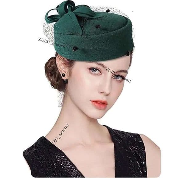 2024 NEW Fascinator Winter Wool Felt Pillbox for Women Wedding Church Hat Veil Bowknot Fedoras