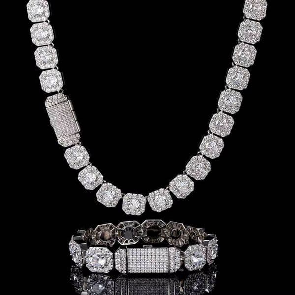 High Quality 10mm/12mm Clustered Tennis Chain Necklace 18k Gold Bead Straight Pull Chilled Diamond Womens Tennis Chain Necklace