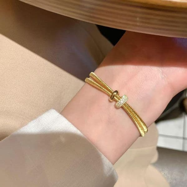 Italian silk style gold-plated light luxury full diamond running ring bracelet niche trend high-end double-layer design sense expensive