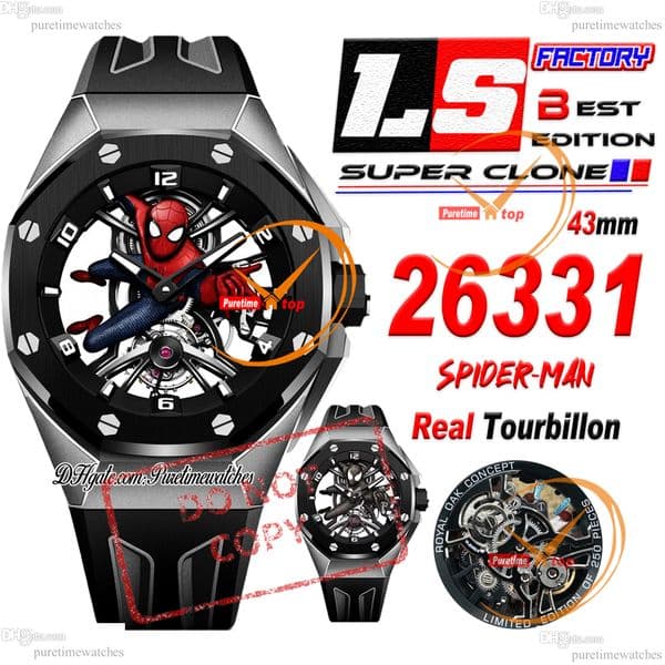 26331 Spider Concept Tourbillon Mechanical Hand Winding Mens Watch LSF 43 Skeleton Red Blue Dial Black Rubber Strap Limited Edition Puretimewatches CHS Reloj