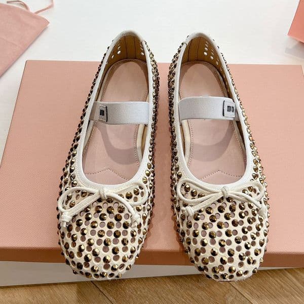 Ladies Summer Diamond Ballet Shoes Designer Mesh Casual Shoes Women Casual Mary Jane shoes Luxury Brand Sizes 35 41 With Boxs