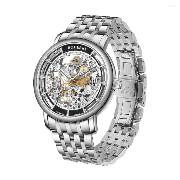 Wristwatches BODERRY Men Automatic Watch 42mm Mechanical Wristwatch Waterproof Sapphire Skeleton Dial Luminous Hangzhou 5521 Micro-rotor