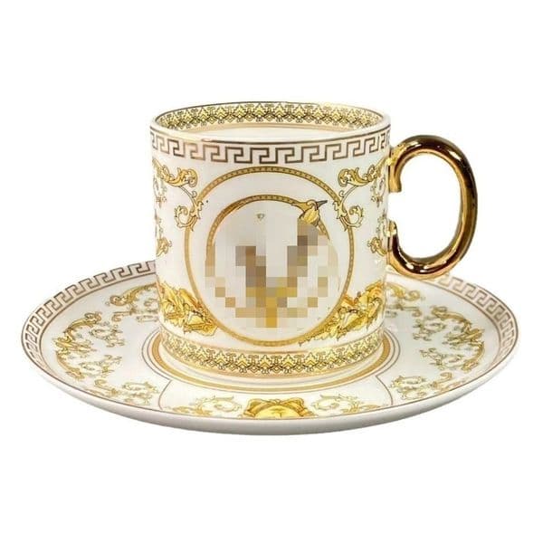 Chic Pair of High-Quality Porcelain Mugs & Matching Plates Perfect Gifting Option for Sophisticated Homes