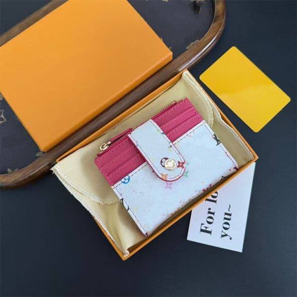 Designer Luxury Leather Women Credit Card Holder Metal flower decoration Wallet Short Case business card Purse Brown Flower Women Men Key Coin purse with box