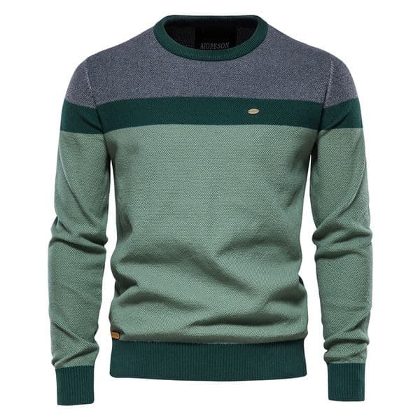 WOZK sweater men's striped splicing long sleeved men's knitted sweater round neck men's casual design British style autumn new item