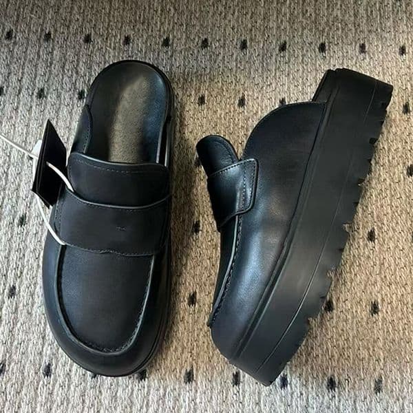 Designer Shoes Platform Mules Slip-on Slippers Chunky Heels Suede Leather Sandals Triangle Mark Fashion Casual Shoes 976