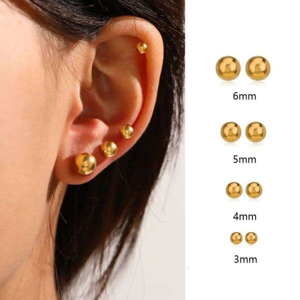 Stainless Steel Ball Round Stud for Women Girl Punk Fashion Geometric Half Metal Earrings Trendy Party Jewelry Gifts