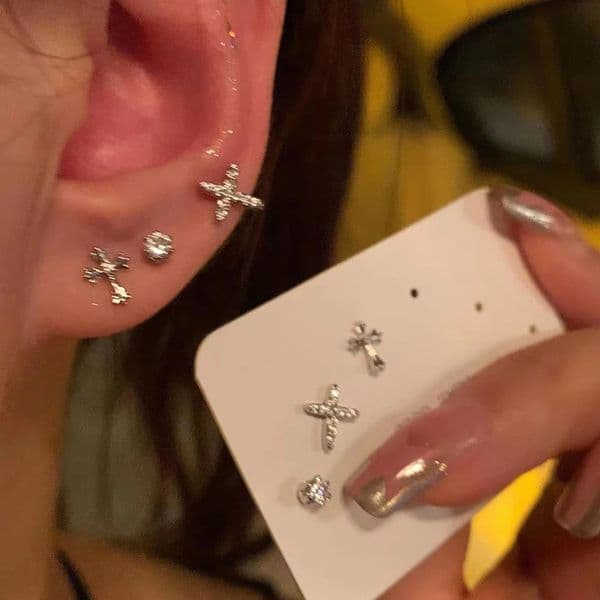 6Pcs/set Silver Color Rhinestone Cross Stud Earrings For Women Fashion Punk Earring Sets Trendy Jewelry Gifts 251218