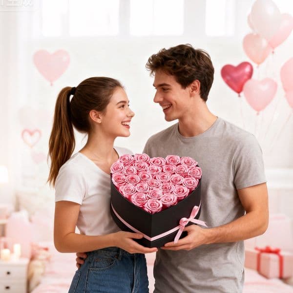 2026 27 Preserved Roses In A Heart Shape Box Eternal Flowers Immortal Bouquet Birthday Present For Women Her Wife Mothers Anniversary Valentine's Day Pink Free