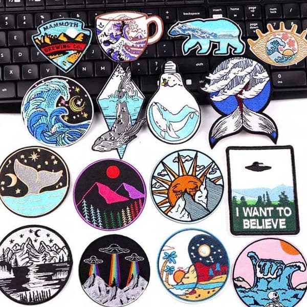 Embroidered Clothes Patches Wave Mountain Space Embroidery Patch DIY Iron For Clothing Thermoadhesive Patches On Clothes Sew Stickers Badge