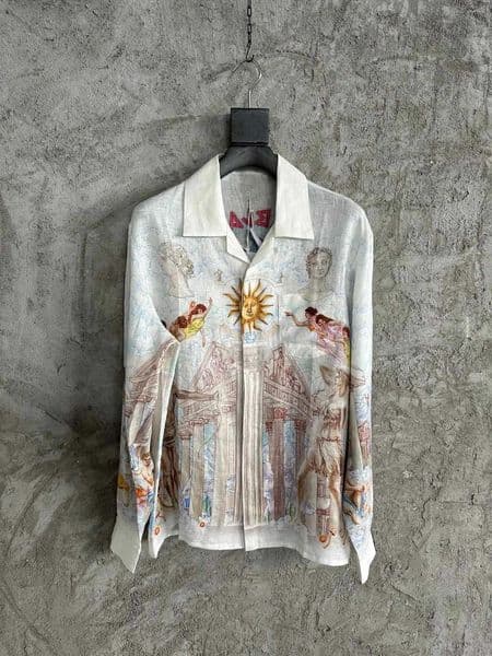 Men's Casual Shirts Mens Designer Men Long Sleeve Shirt Gentleman Women Torch PatternCustomization High Grade Silk