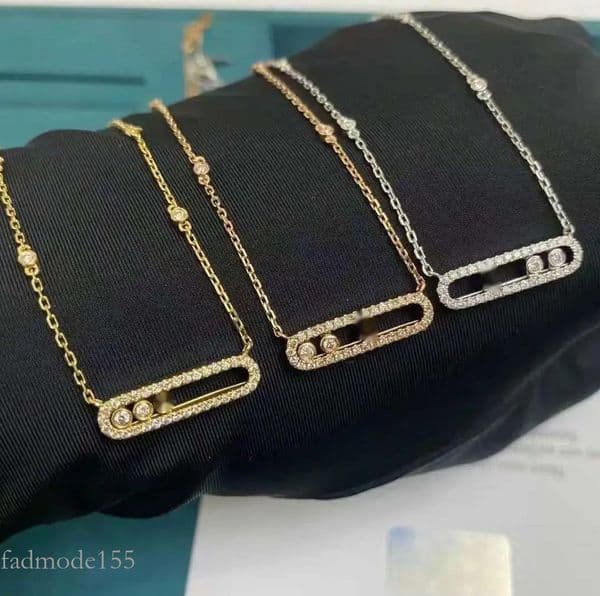 High Version Messikaity Necklace Three Diamond Trumpet Sliding Full Diamond Necklace Niche All-in-one High Sense Geometric Designer Pendant Jewelry Women no box 60d