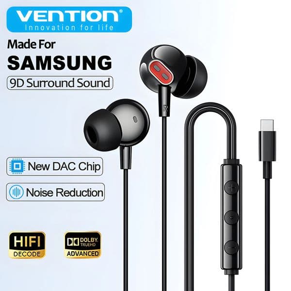 Vention USB Type C Headphones HiFi Bass Stereo Volume Control Mic 35mm Dolby Sound Wired Earbuds for S25 iPhone 16 15 251219