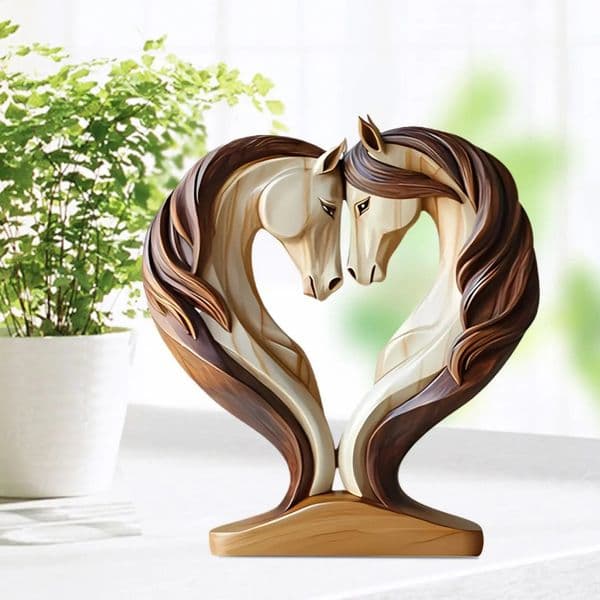 Decorative Wooden Horse Statue Figurine Snuggle Pose Animal Sculpture Workplace Shelf Living Room Entrance Cabinet Nursery Decor 251226