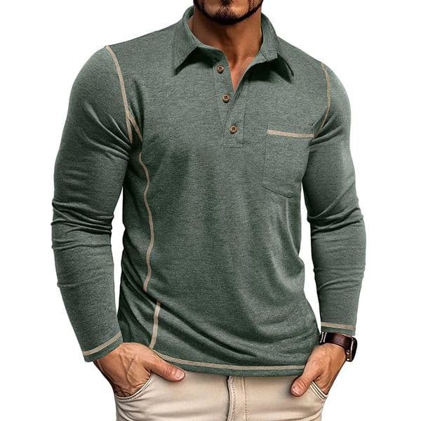 2025 Autumn and Winter Mens Long-sleeved Polo Shirt European and American Lapel T-shirt American Top 251225