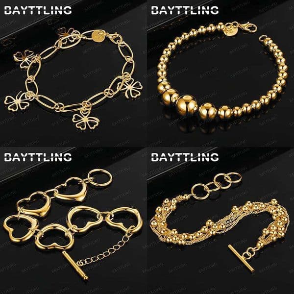 Charming 925 Sterling Silver 18K Gold Delicate Four-Leaf Clover Round Bead Bracelet Women's Accessories Jewelry Wedding Gift