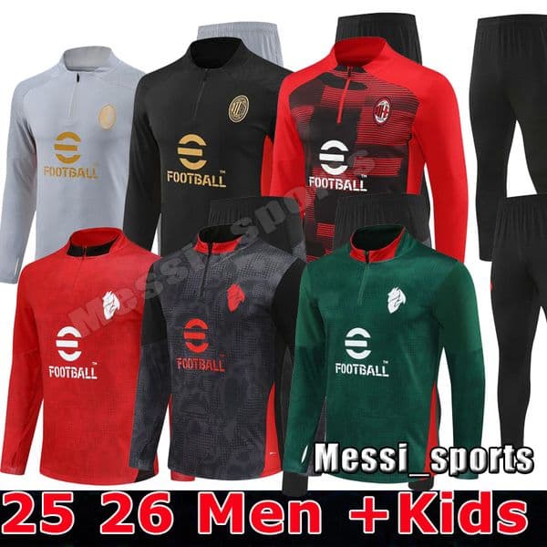 2025 2026 AC Men's Kids Kit Soccer Jerseys Tracksuit 25 26 RAFA LEAO GIMENEZ PULISIC MODRIC Half Zipper Survetement Adult Childs maillot de foot Football Jogging Suit