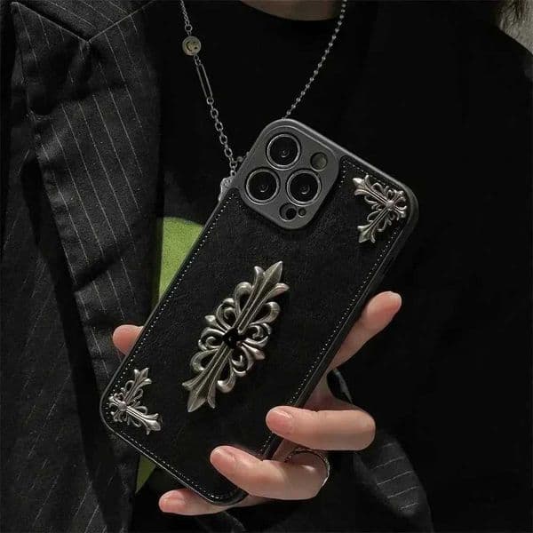 Luxury Gothic High Grade Black Leather Phone Case For IPhone 16 15 14 13 Pro Max Crocentric Tide Fashion Protective Cover Funda Y251226