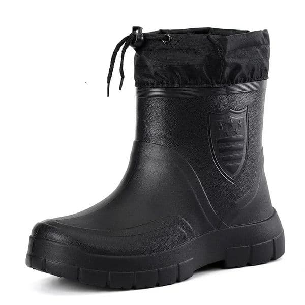 Winter Windproof Cotton Rain Boots Men Warm Light Ankle Rainboots Fashion Black Slip on Rain Shoes Men Waterproof Work Boot 251226