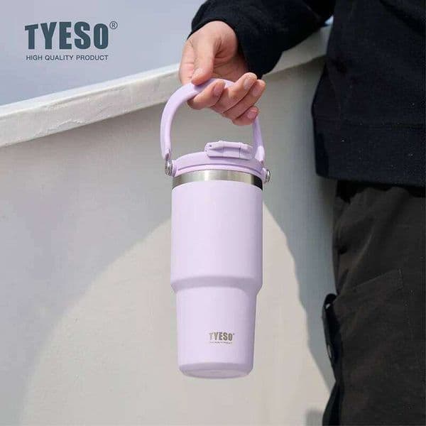 Tyeso Large-Capacity Thermoses Handle Vacuum Dual-Drink Coffee Mug Stainless Steel Ice Cup Car Bottle Hot Cold Retention 25M1226