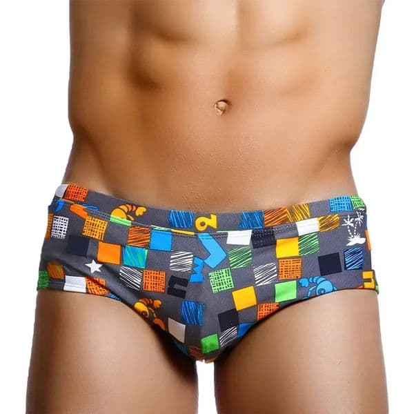 Sexy Summer Men Swimwear Swimsuits Square Graffiti Surf Swim Boxer Briefs Bikini Shorts Beach Trunks Boardshorts Brazilian Cut 251226