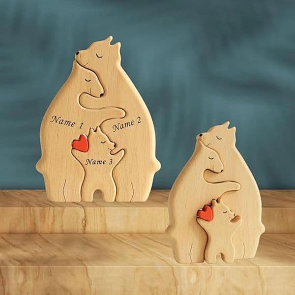 Bear Family Theme Wooden Art Puzzle Sculpture DIY Cute Member of Bears Home Desktop Decor Mothers Day Gift 251226