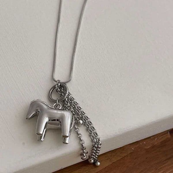 2026 Fashion Smooth Surface Horse cologne Tassel perfume Pendant Necklaces For Women Silver Color Snake Long Sweater Chain Jewelry Free Shipping