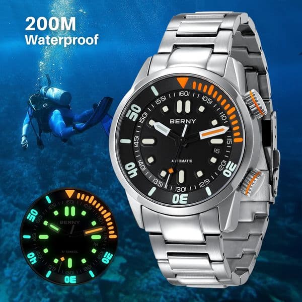 BERNY Automatic Dive Watch for Men Super Luminous Original 20ATM Man Wristwatch Sapphire Swim Sport Mechanical Male Watch 251224