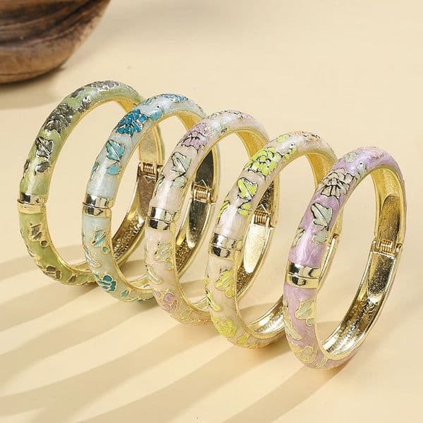 FTCY Vintage Enameled Bracelets For Women Flower Gold Color Cloisonne Bangles Elegant Womens Jewelry Gifts 251219