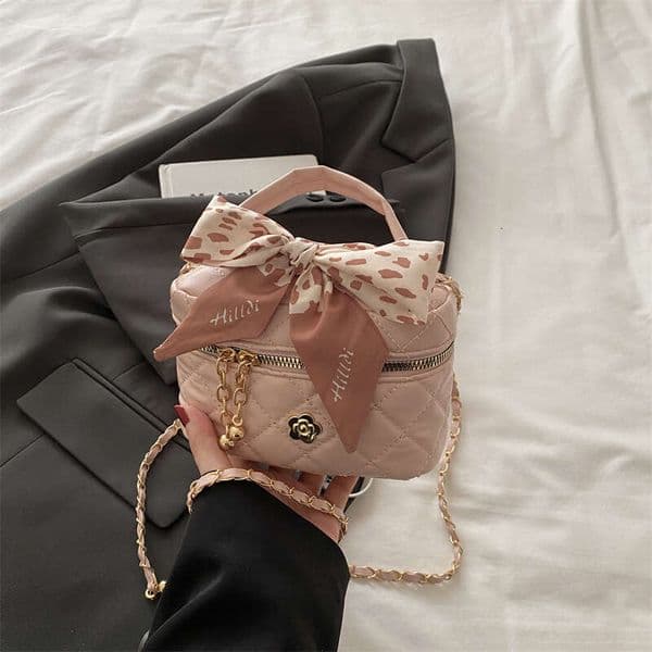 luxury bag Women's 2025 New Fashion Silk Scarf Diamond Chain Mini Single Shoulder Crossbody Box-shaped Small Square Bag