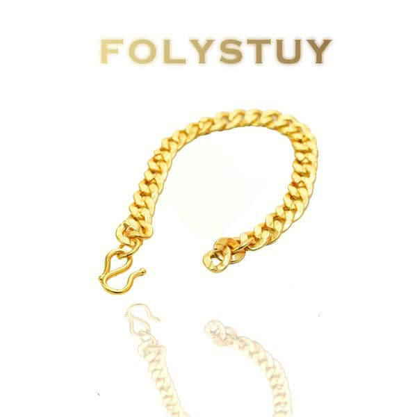 Gold curb bracelet, cuban link chain, 22cm gold jewelry, men's wristband, hip hop bracelet, flat link chain, unisex fashion jewelry, durable gold finish, punk