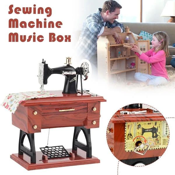 Vintage Sewing Machine Model Music Box Retro Mechanical Wind Up Musical Gift Creative Home Desk Art Ornament Collectible Craft 251223BJ