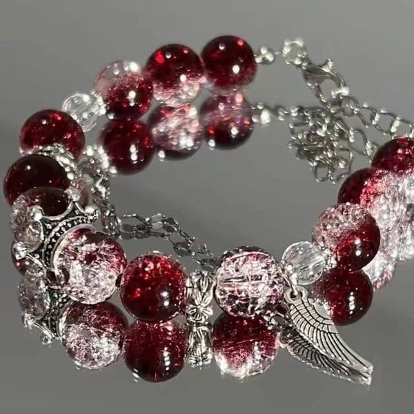 Creative Personalized Beaded Bracelet Red Crystal Feather Pendant Women Vintage Elastic Chain Accessories 251219