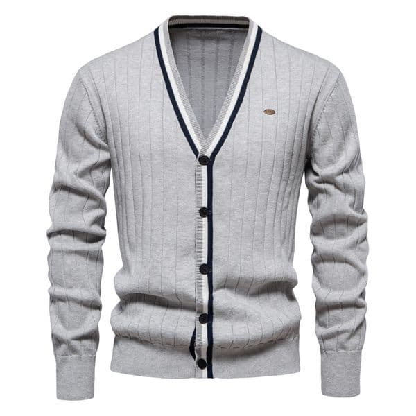 WOZK autumn and winter new cardigan men's V-neck long sleeved sweater trendy style contrasting border men's knitted jacket Men's Clothing designer