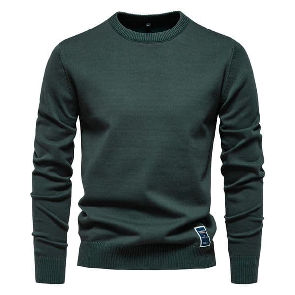 WOZK new cotton autumn and winter round neck solid color sweater trend men's knitted sweater men's basic top outerwear designer business