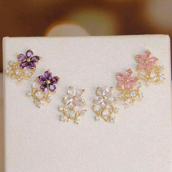 New Sight Elegant Crystal Flower Stud for Women Gift Fashion Jewelry Zirconia Butterfly Bee Earrings