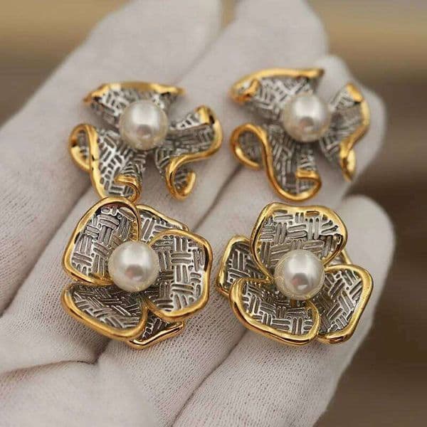 New Sight Design Crystal Twist Flower Stud for Women Fashion Brand Jewelry Pearl Beads Luxury Unique Zirconia Earrings