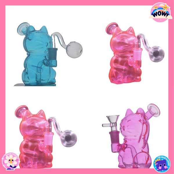 Wholesale colorful cute cat shape water hookah pipes with 14mm glass oil burner bowl pipes for smoking