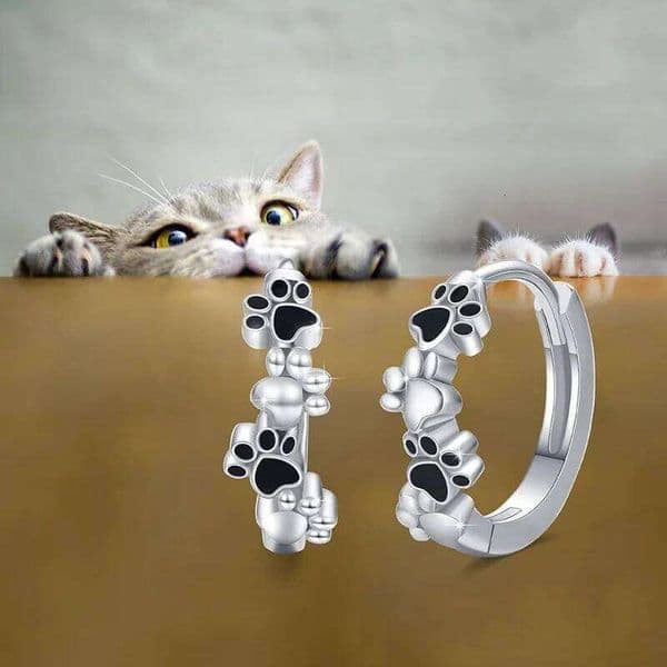 Huitan Dainty Pet's Paw Hoop for Women Girls Black Footprints Design Small Circle Earrings Exquisite Female Jewelry