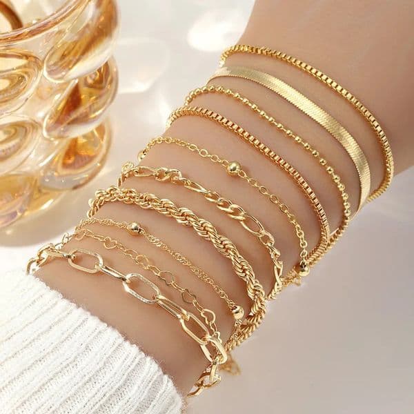 Cuban Chain Bracelet Set for Women Gold Color Boho RetroThick Twist Trendy Quality Jewelry Gifts 251223