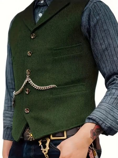 Classic Mens Vest Wedding Wool Tweed Business Waistcoat Jacket Casual Slim Fit Steampunk Vests For Groosmen Man Wedding 251223