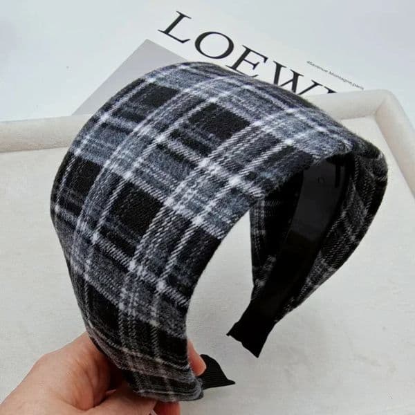 75 Wide-brimmed Plaid Headband Winter Short Plush Hairband Makeup Covering White Hair Headbands for Women Diadema Mujer 251224