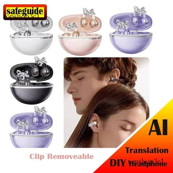 Bow Shaped Diamond Buckle Earrings Star Open Ear Clip Ai Intelligent Long Range Waterproof Wireless Bluetooth Earphones