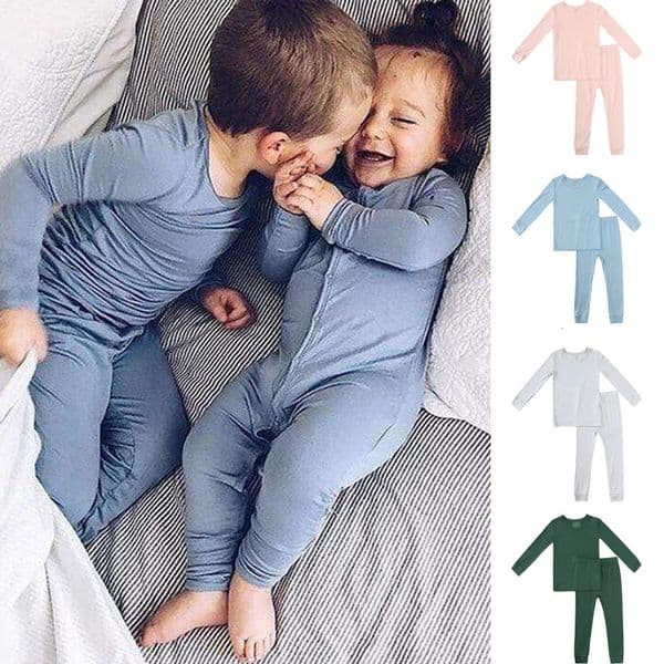 2025 Arrivals Bamboo Fiber Toddler Baby Childrens Pajamas Sets Suit For Girls Solid Long Sleeve TopPants Boys Sleepwear 251215
