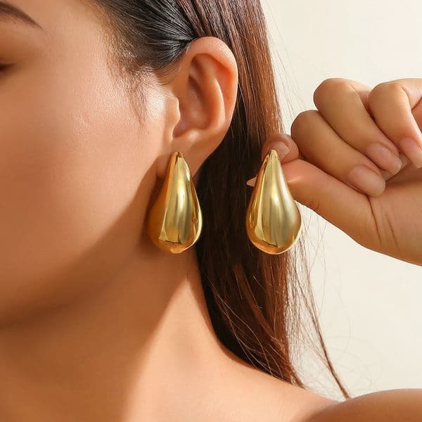 IngeSightZ Exaggerated Large Water Drop Metal Earrings For Women Retro Gold Color Smooth Chunky Earrings Party Jewelry Gifts 251224
