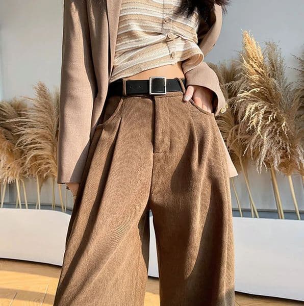 Womens Pants Autumn Winter Corduroy High Waist Wide Leg Pants for Women Casual Trousers Female Straight Pants Women Clothes 251227